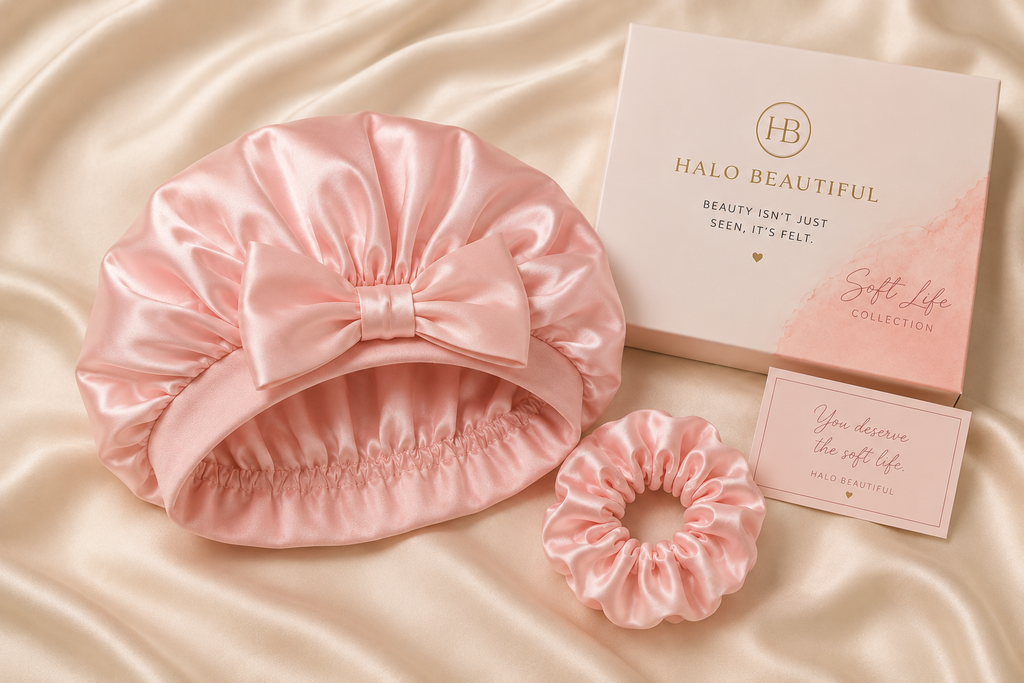 Halo Beautiful Satin Sleep Bonnet + Scrunchie Set | Blush Pink
