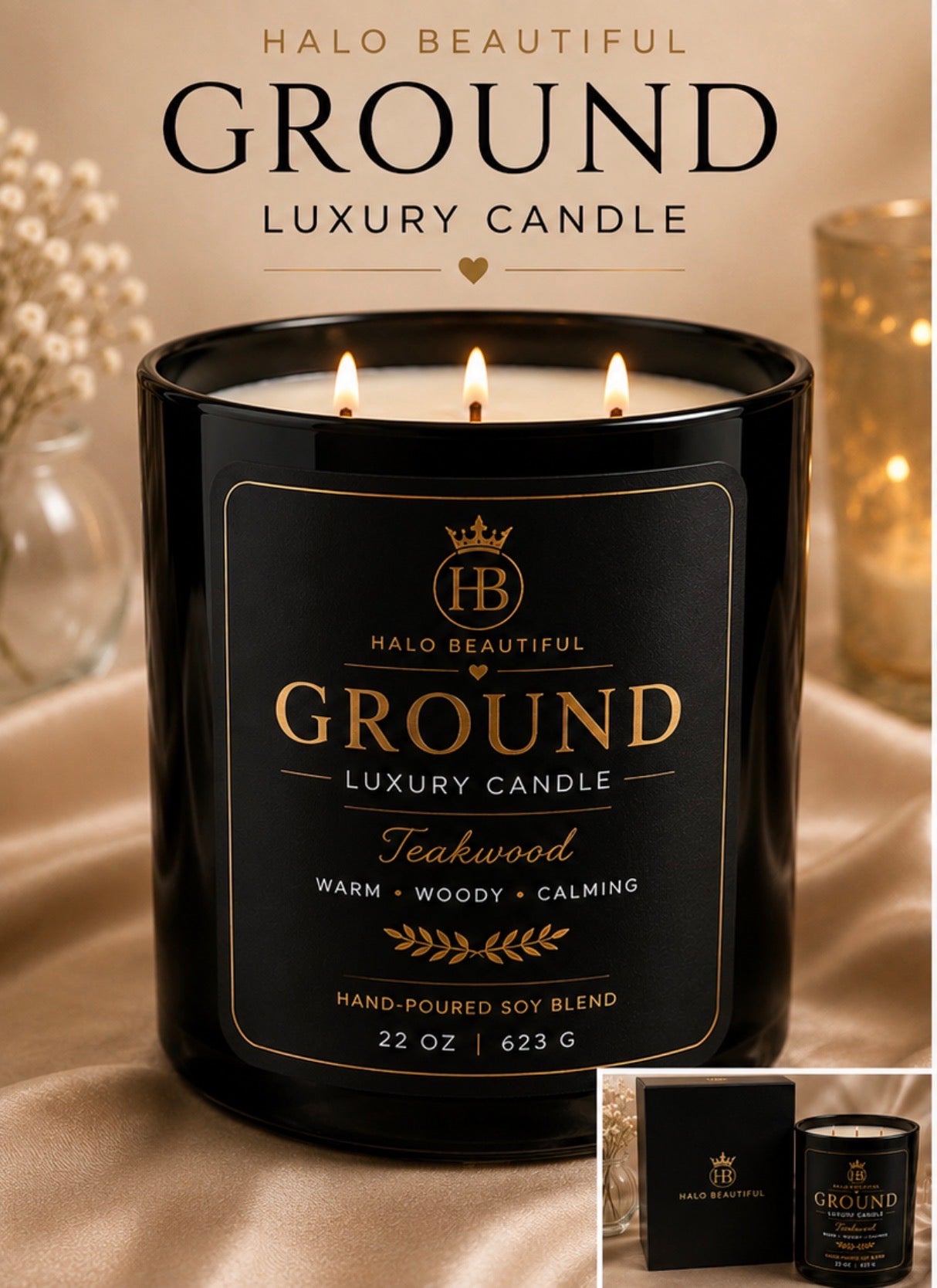 Halo Beautiful GROUND Luxury Candle — 22 oz / 623 g