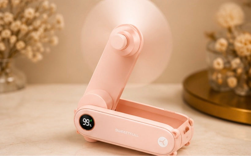 Rechargeable Folding Self-Care Fan | Blush Pink & Black