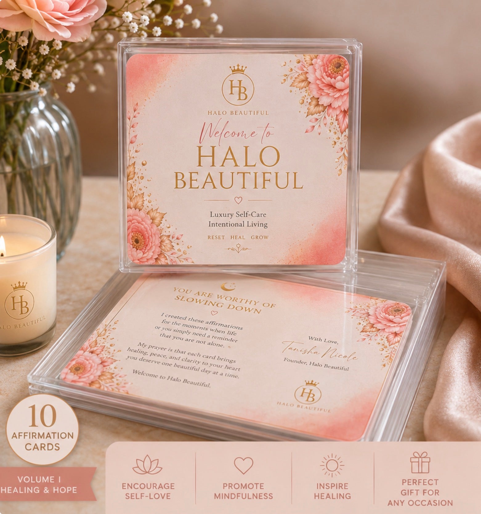 Halo Beautiful Luxury Affirmation Deck – Volume I | Healing & Hope